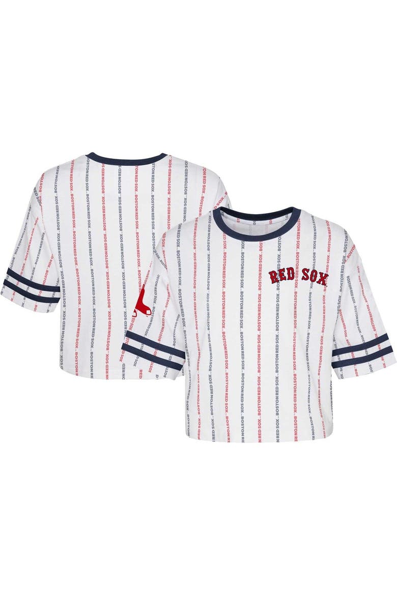 Girls Youth White Boston Red Sox Ball Striped T-Shirt, Main, color, White
