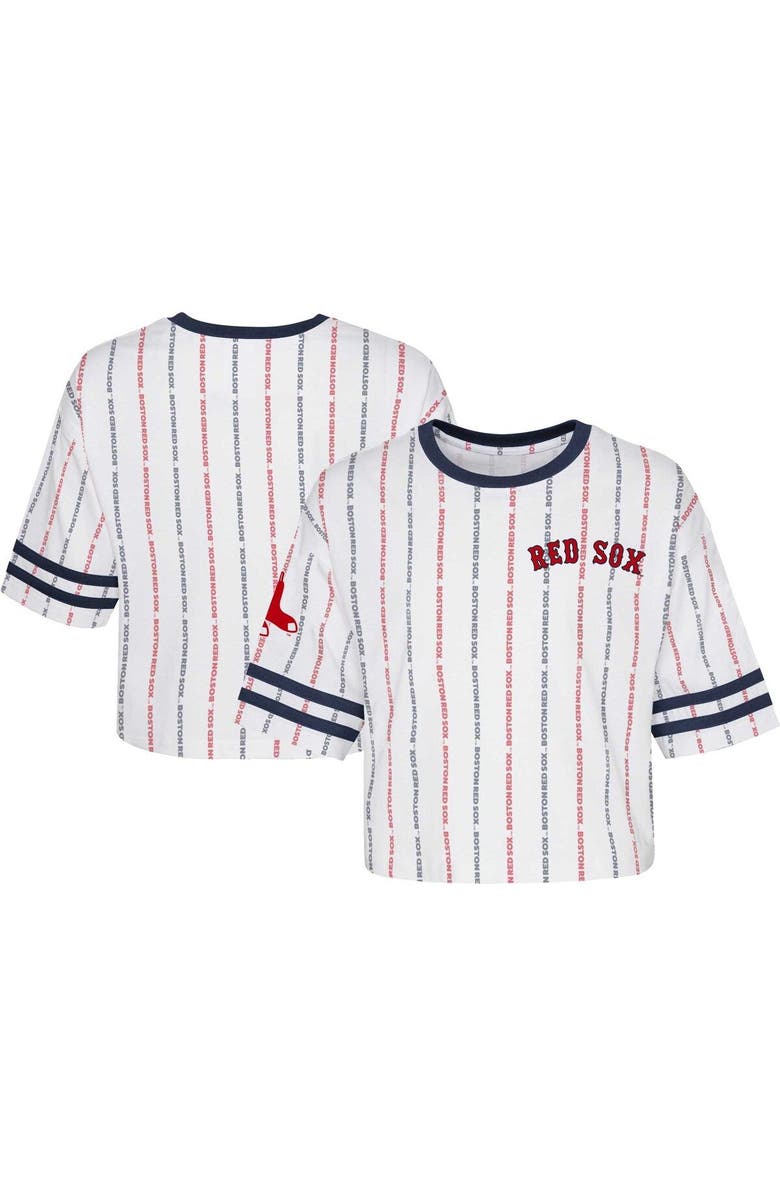 Outerstuff Girls Youth White Boston Red Sox Ball Striped T-Shirt, Main, color, White