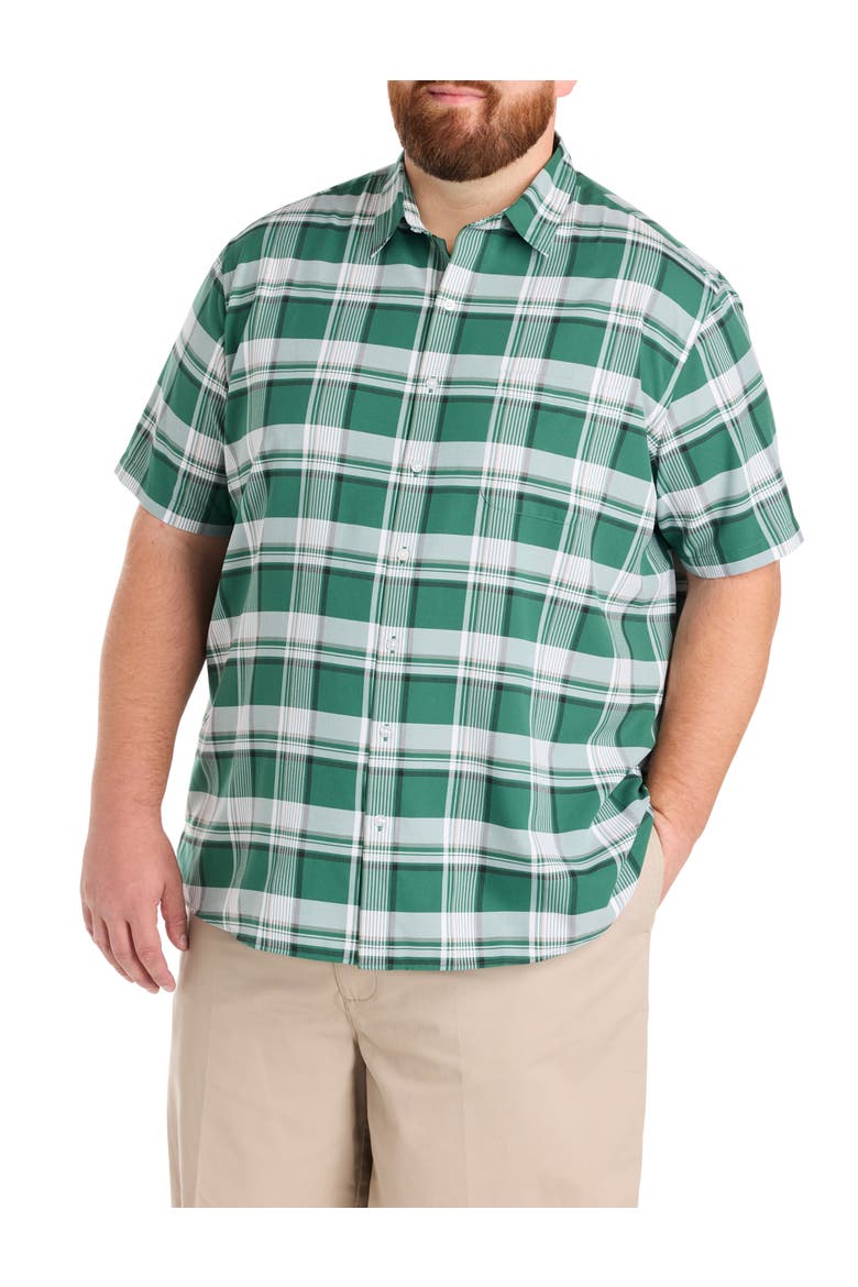 Big & Tall Microfiber Plaid Sport Shirt, Main, color, GREEN