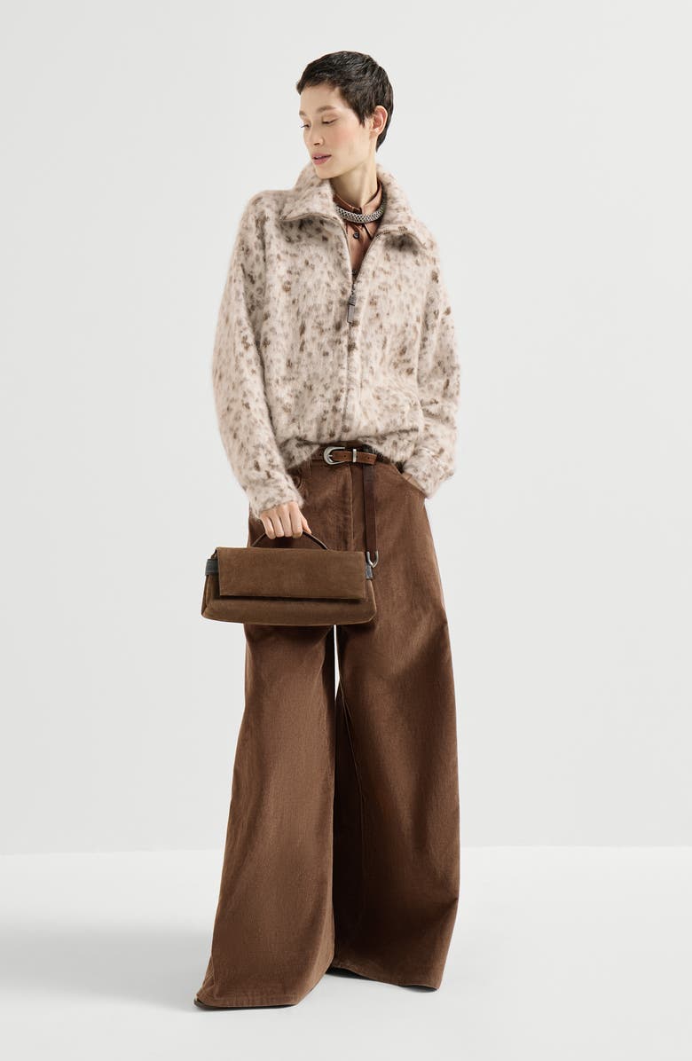 Brunello Cucinelli Stretch silk satin shirt with monili, Alternate, color, Brown