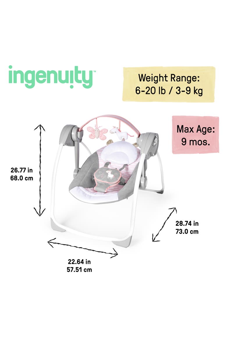 Comfort 2 Go Compact Portable Baby Swing, Alternate, color, Pink