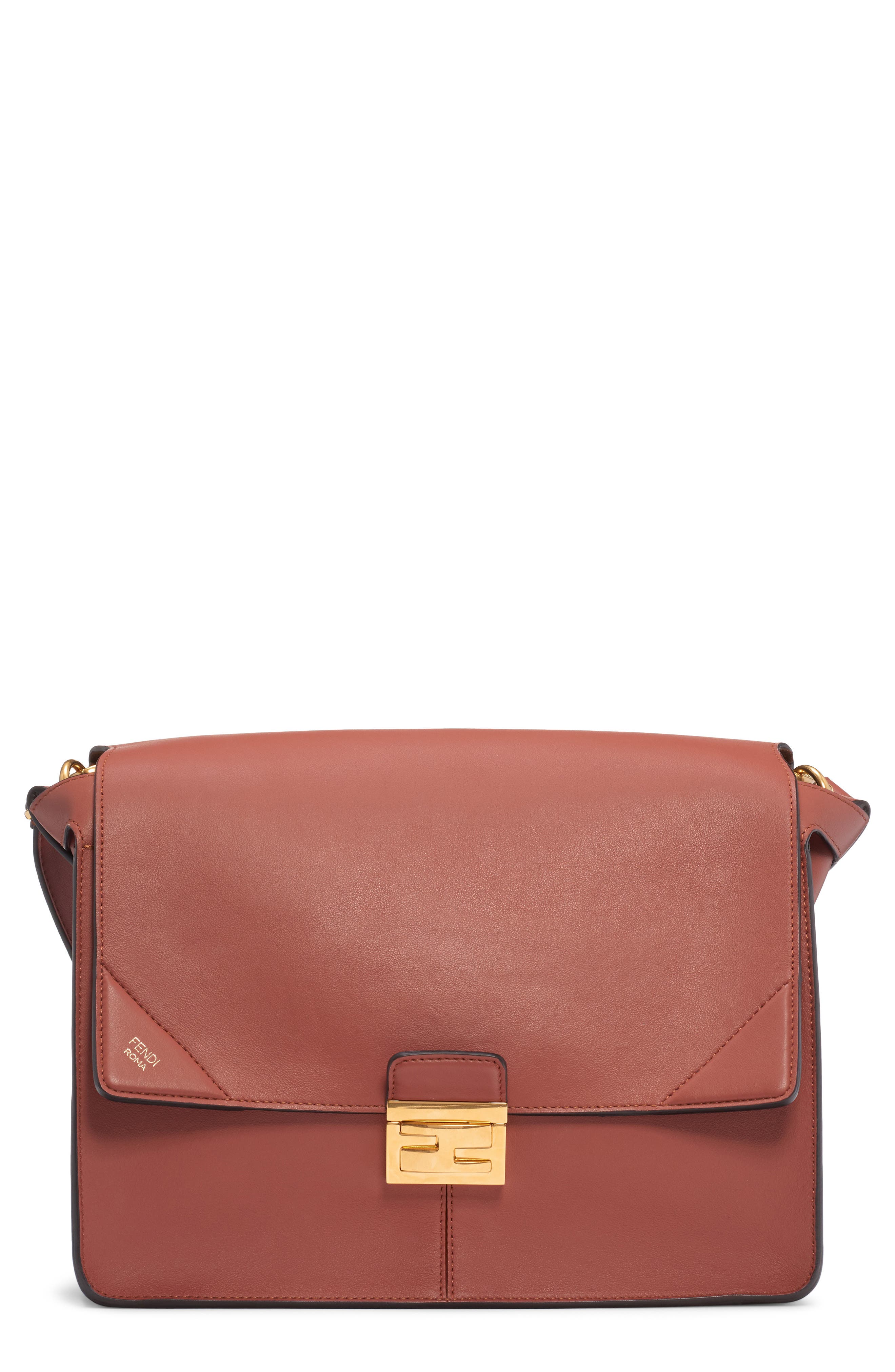 Fendi Large Kan U Leather Shoulder Bag, Main, color, 