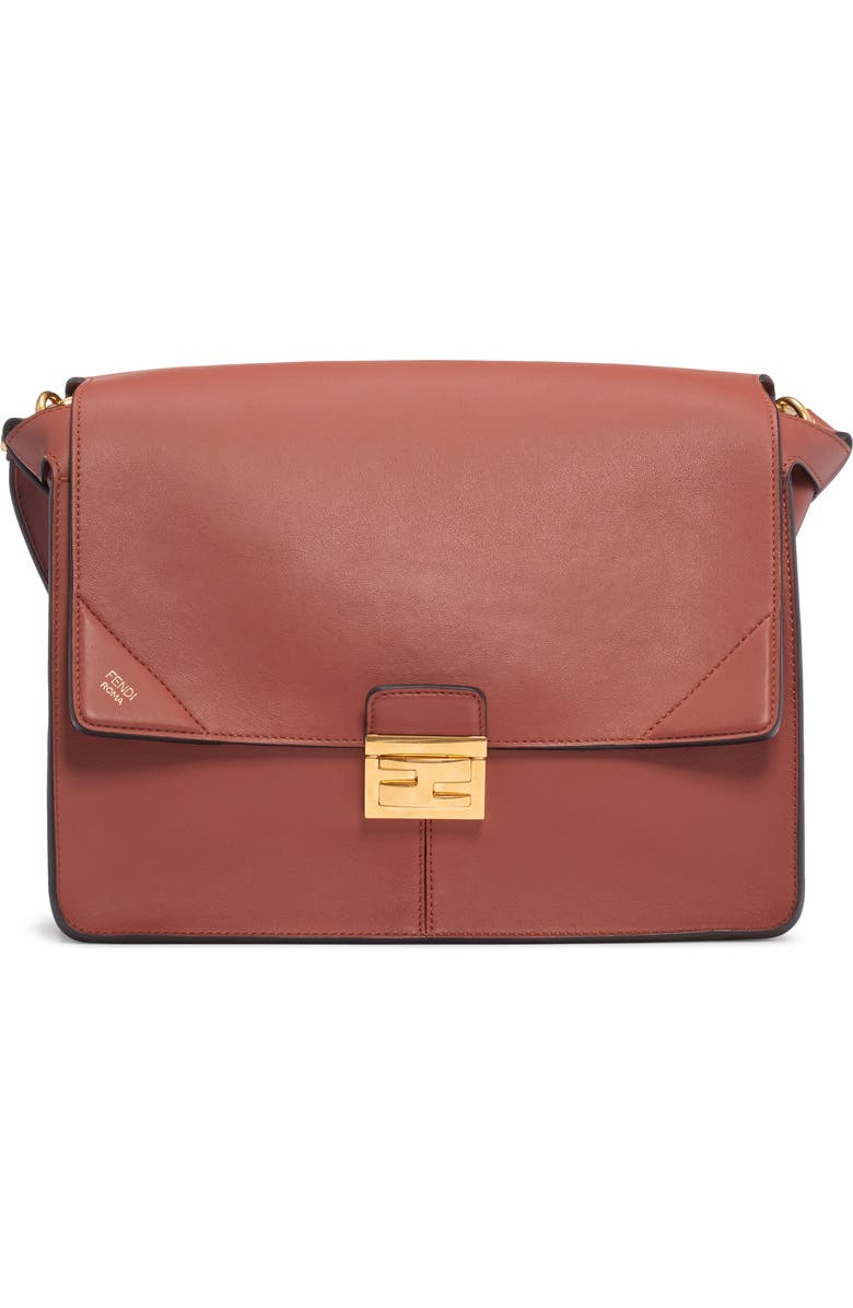 Fendi Large Kan U Leather Shoulder Bag, Main, color,