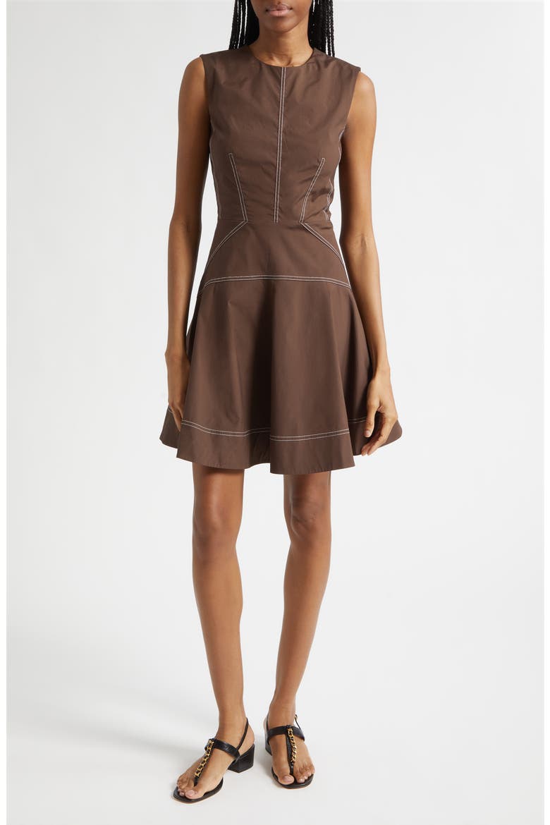 Karrigan Sleeveless Stretch Cotton Minidress, Main, color, DARK MOCHA