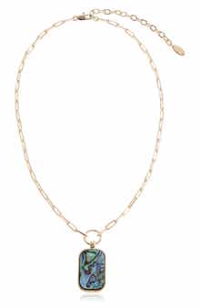Abalone Inlay Rectangular Pendant Necklace