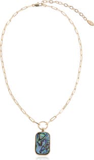Ettika Abalone Inlay Rectangular Pendant Necklace