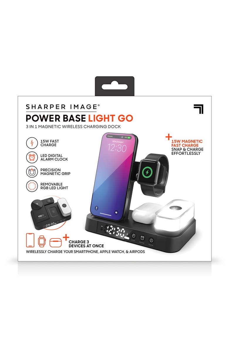 Wireless 3-in-1 Device Charing Digital Alarm Clock, Alternate, color, BLACK