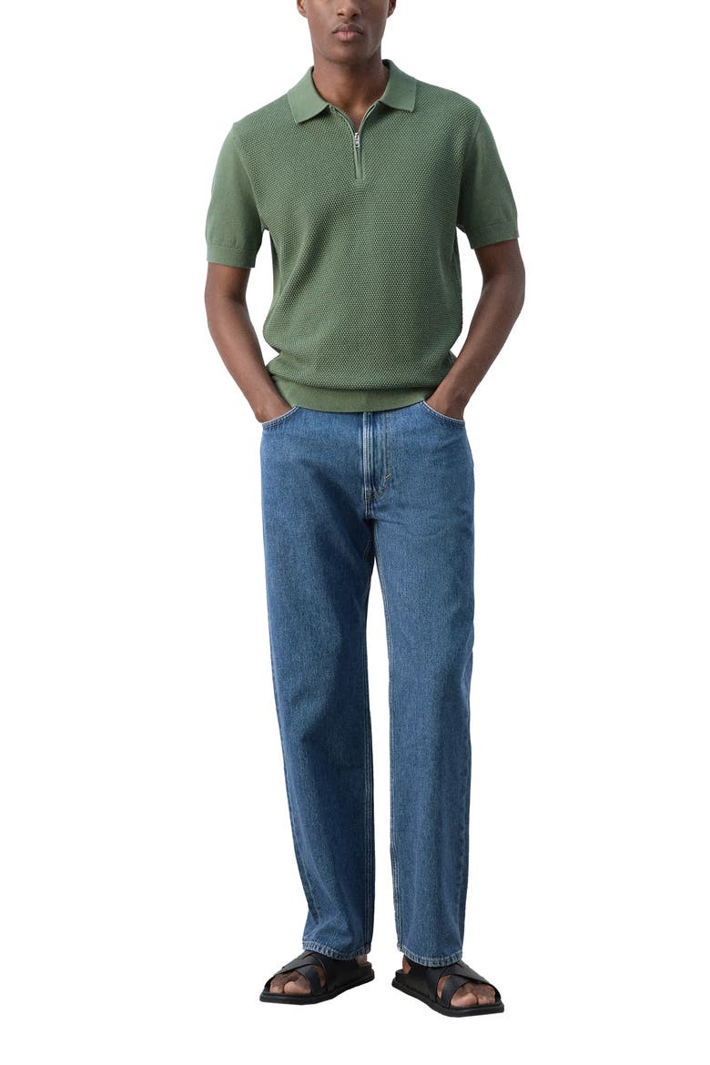 Solid Cotton Waffle Zip Polo Sweater, Alternate, color, GREEN