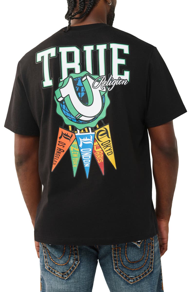 True Religion Pennants Graphic T-Shirt, Alternate, color, Jet Black
