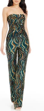 Dress the Population Andy Abstract Sequin Strapless Jumpsuit