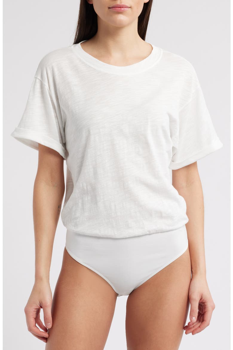 Stretch Cotton Crewneck Bodysuit, Alternate, color, OFF WHITE