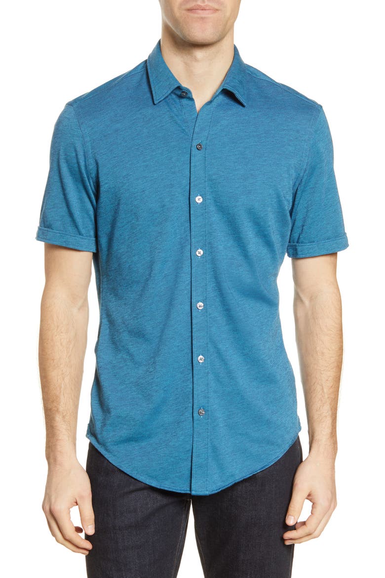 Robb Slim Fit Jersey Short Sleeve Sport Shirt, Main, color, BLUE