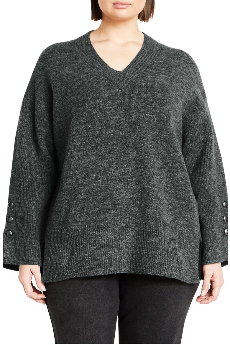 Dorothy Button Cuff Sweater, Main, color, GREY