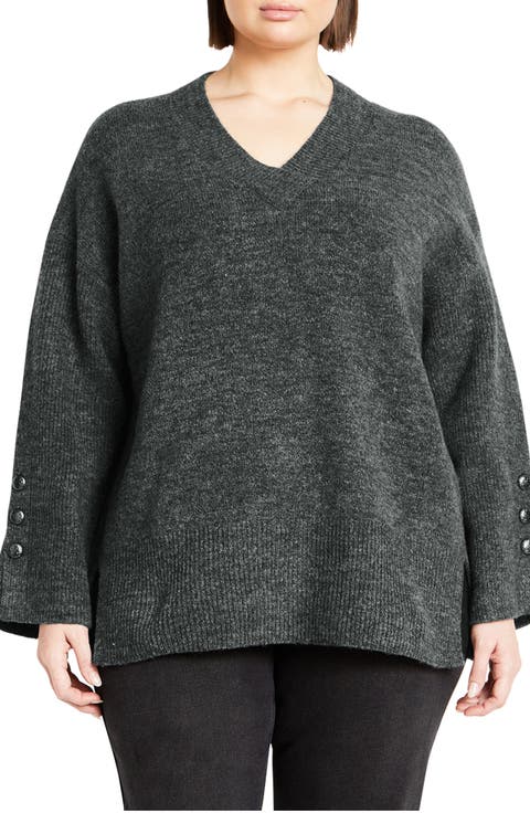 Dorothy Button Cuff Sweater (Plus)