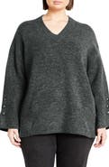 City Chic Dorothy Button Cuff Sweater