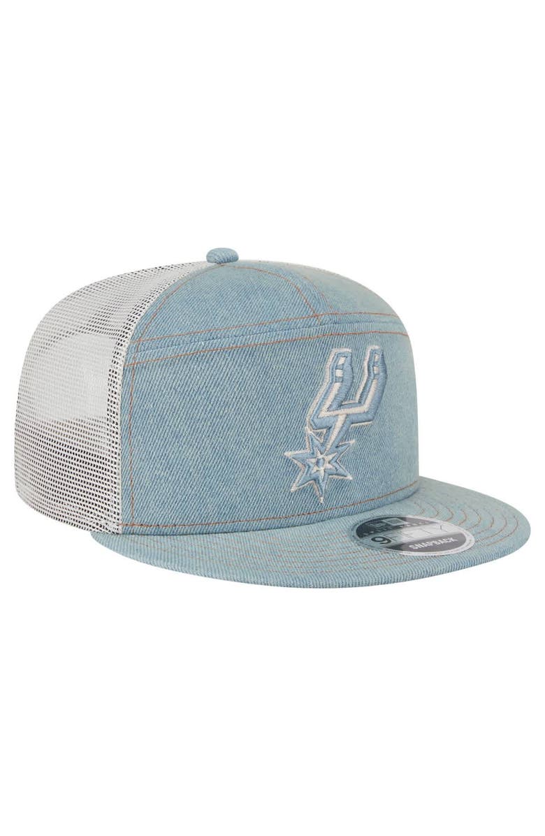 New Era Men's New Era San Antonio Spurs Adventure Denim Split Panel 9FIFTY Snapback Trucker Hat, Alternate, color, 