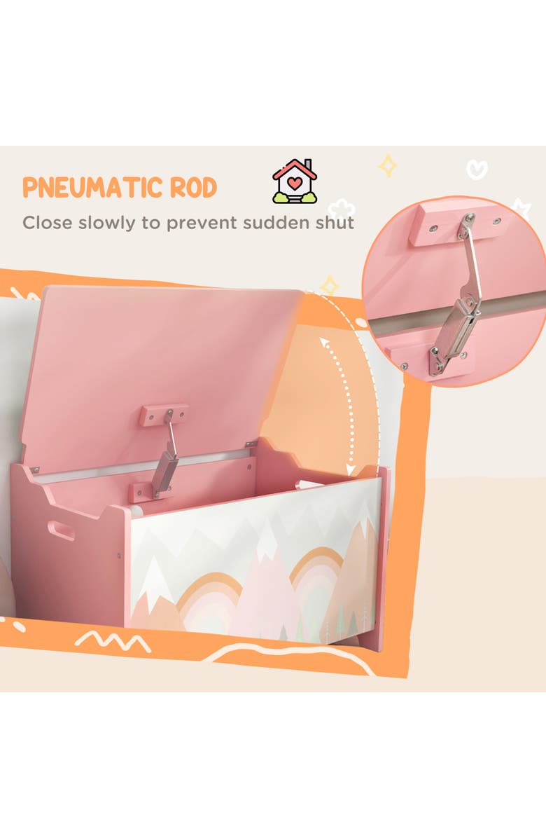 Qaba Kids Toy Box with Lid, Safety Hinge, Cute Animal Design, Storage, Alternate, color, Pink