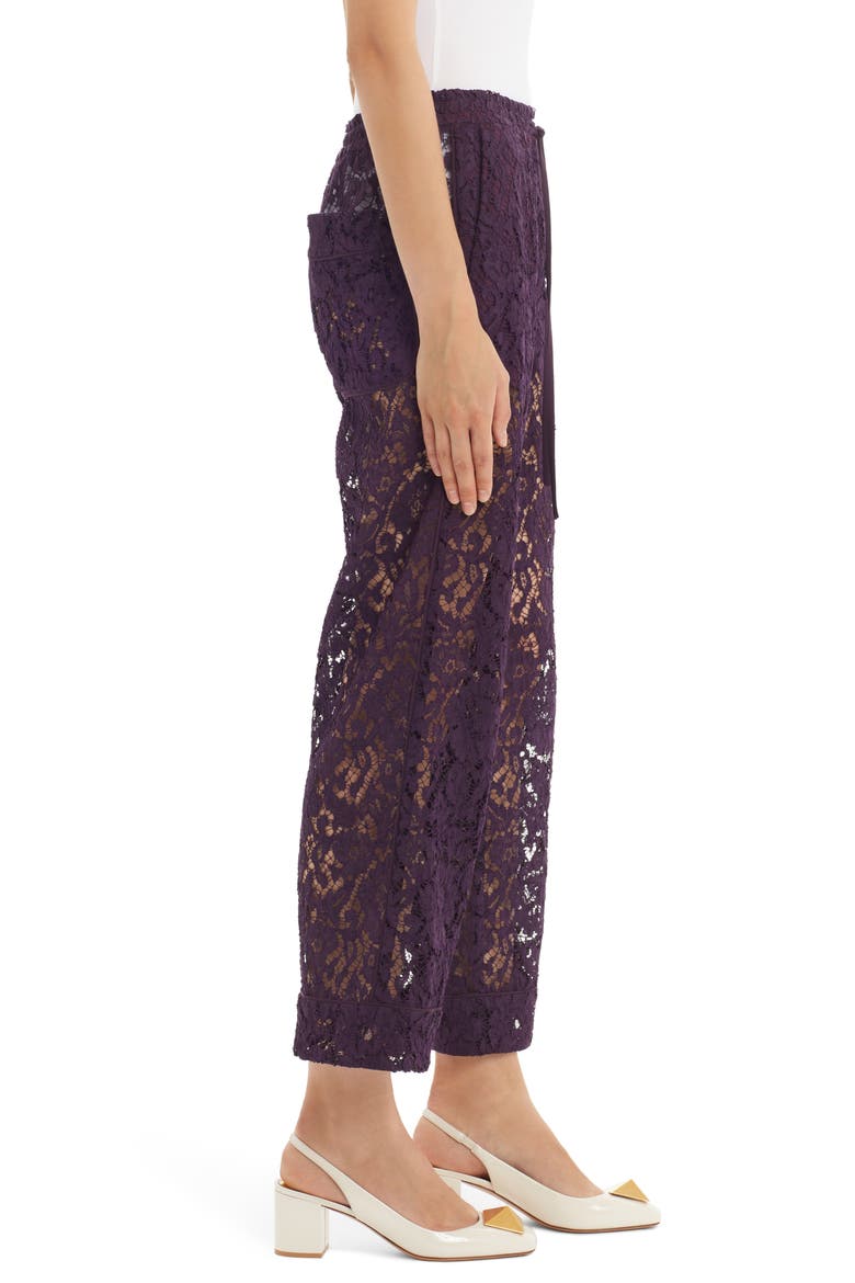 Valentino Wide Leg Crop Guipure Lace Pants, Alternate, color, RIPE PLUM Y82