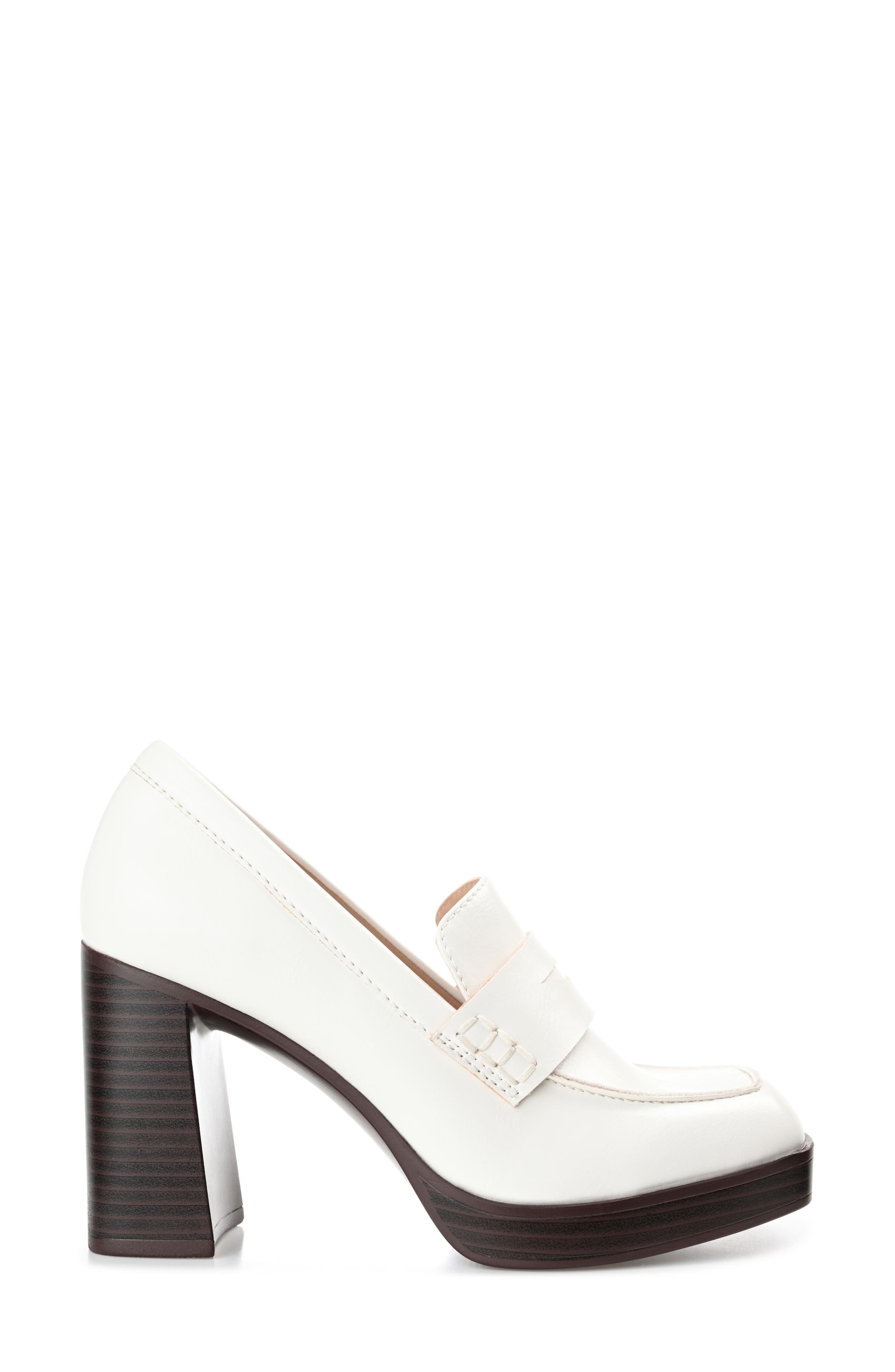 Journee Collection Ezzey Platform Penny Loafer Pump, Alternate, color, White