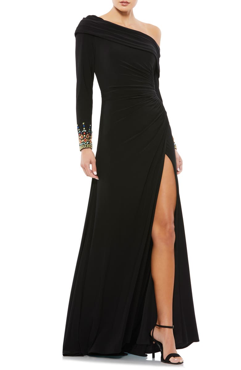 Mac Duggal One-Shoulder Long Sleeve Jersey Gown, Main, color,