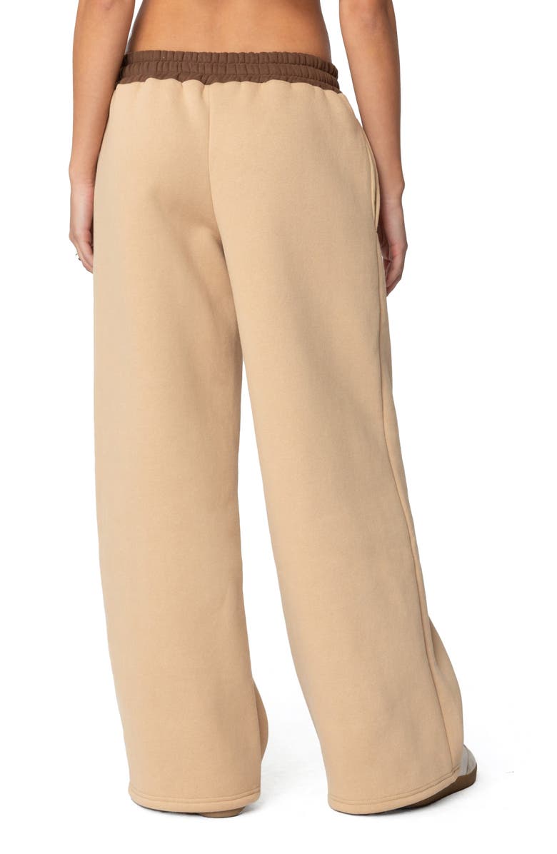 EDIKTED Contrast Waist Logo Wide Leg Sweatpants, Alternate, color, Camel