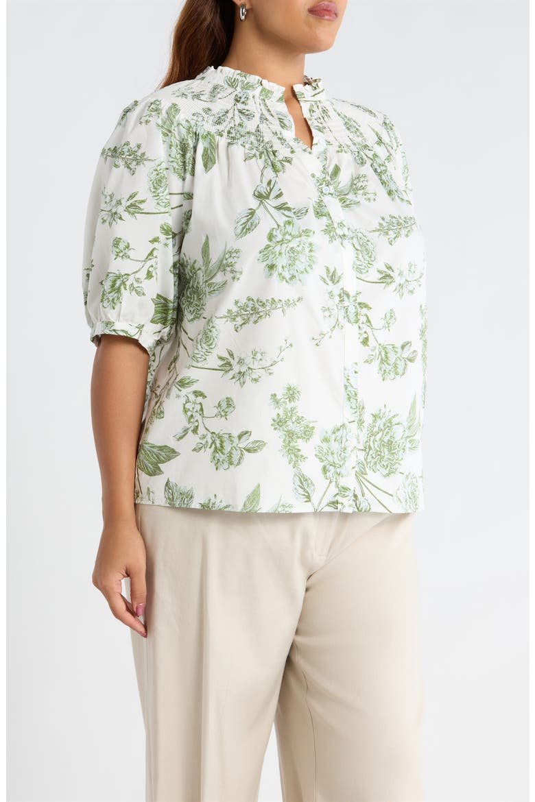 Bria Floral Blossom Smocked Button-Up Top, Alternate, color, WHITE OLIVES
