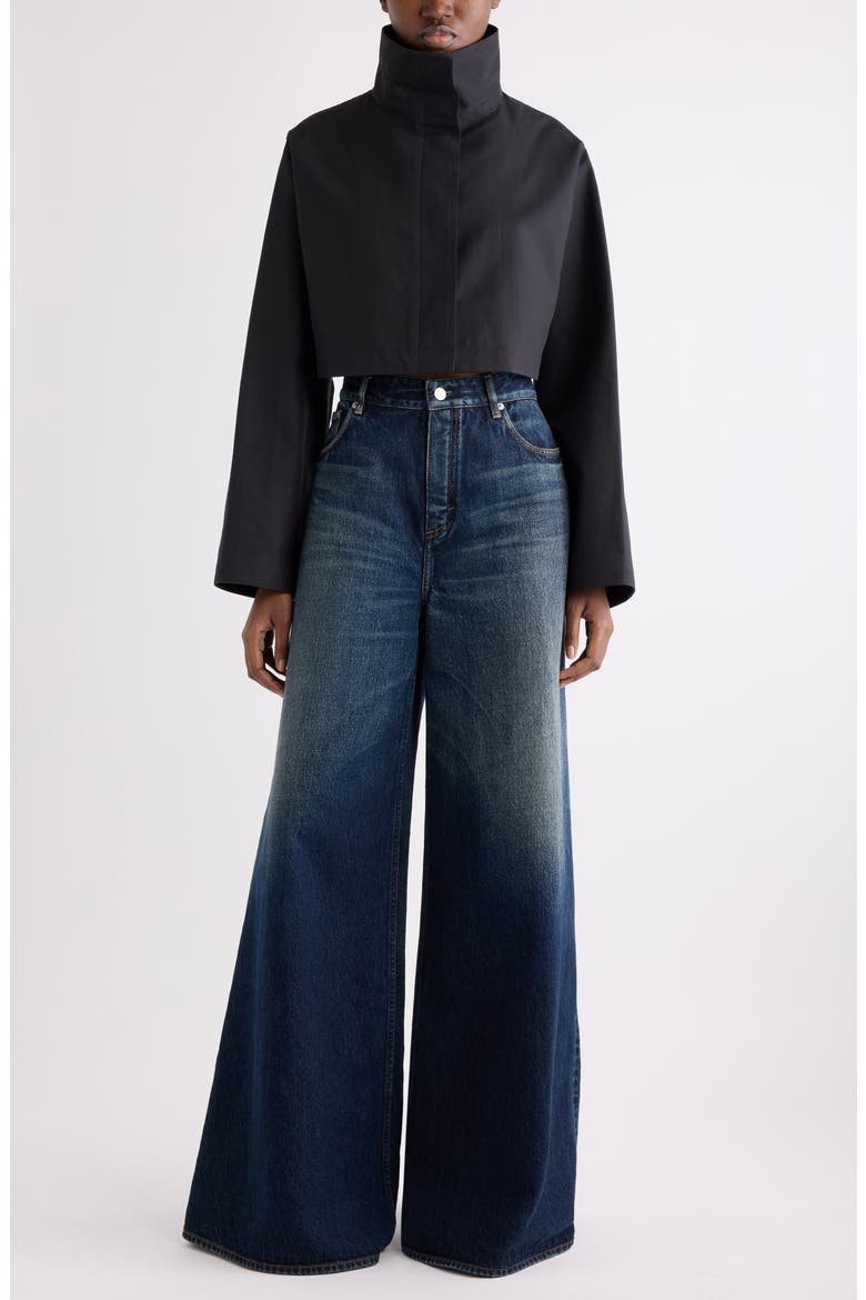Crop Cotton & Silk Jacket, Alternate, color, NOIR/ NOIR