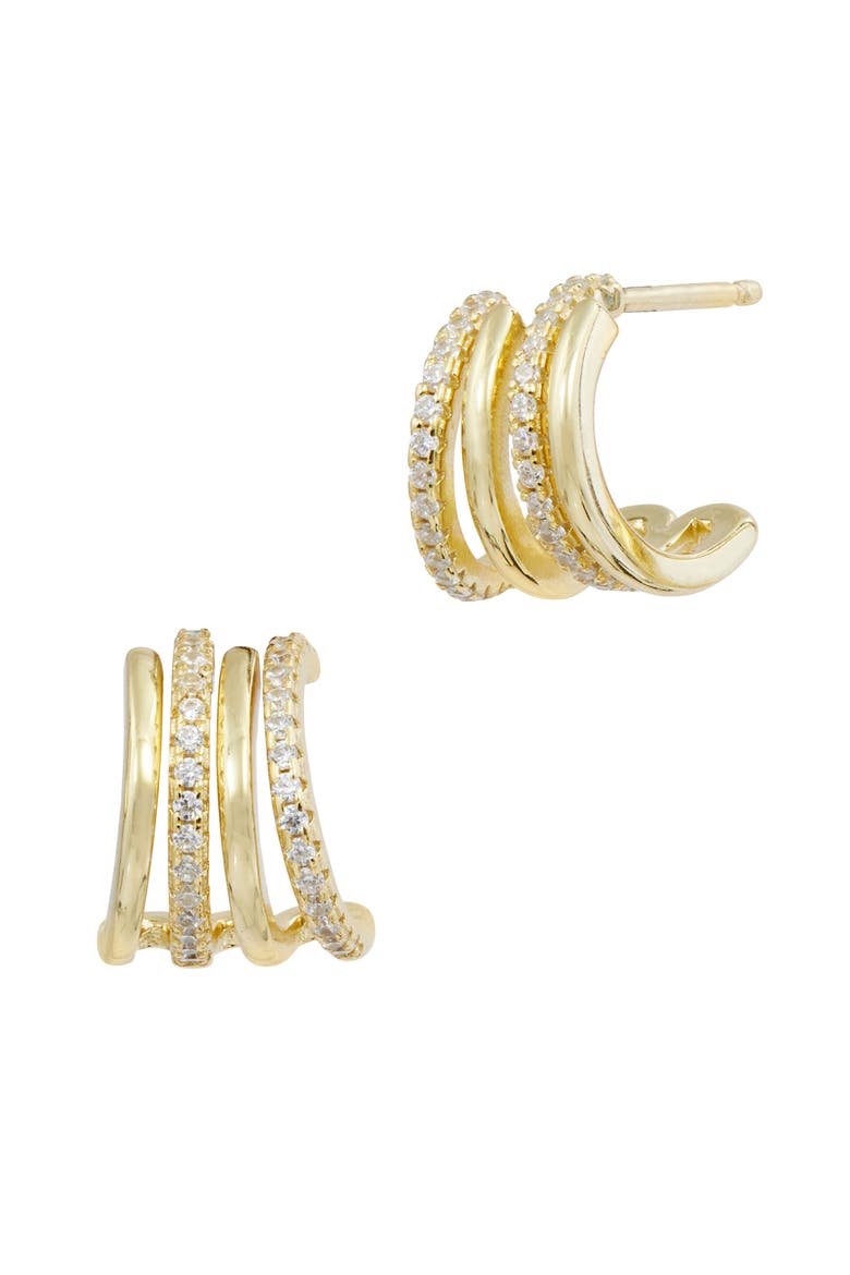 CZ Huggie Hoop Earrings, Main, color, GOLD