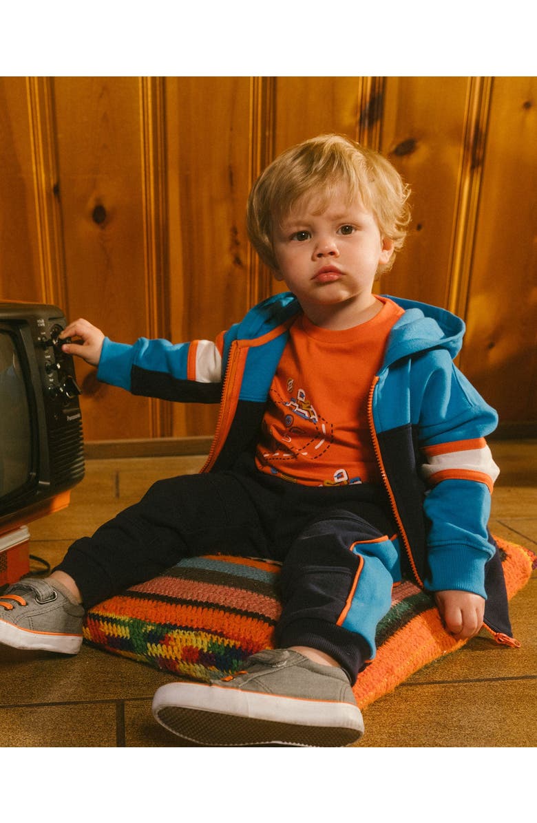 Deux par Deux Baby Boy's Fleece Sweatpants With Contrast Sides Navy, Alternate, color, 