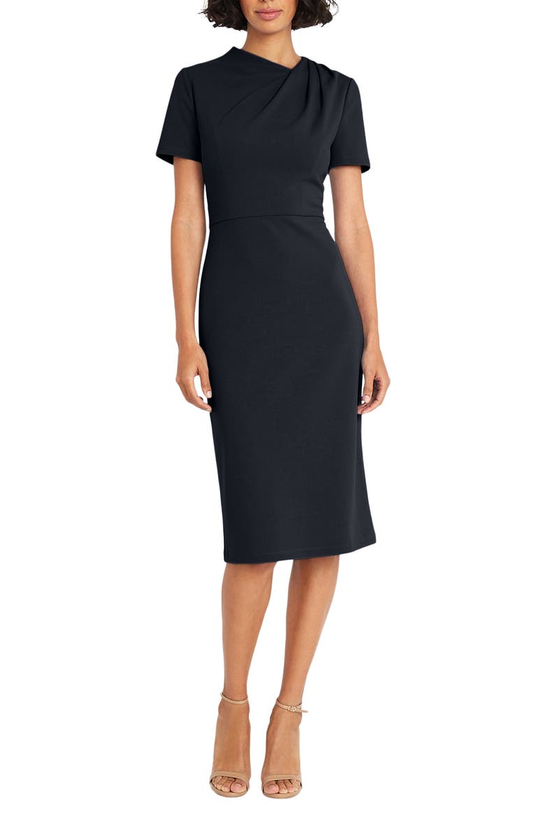 Twist Neck Midi Sheath Dress, Main, color, BLACK