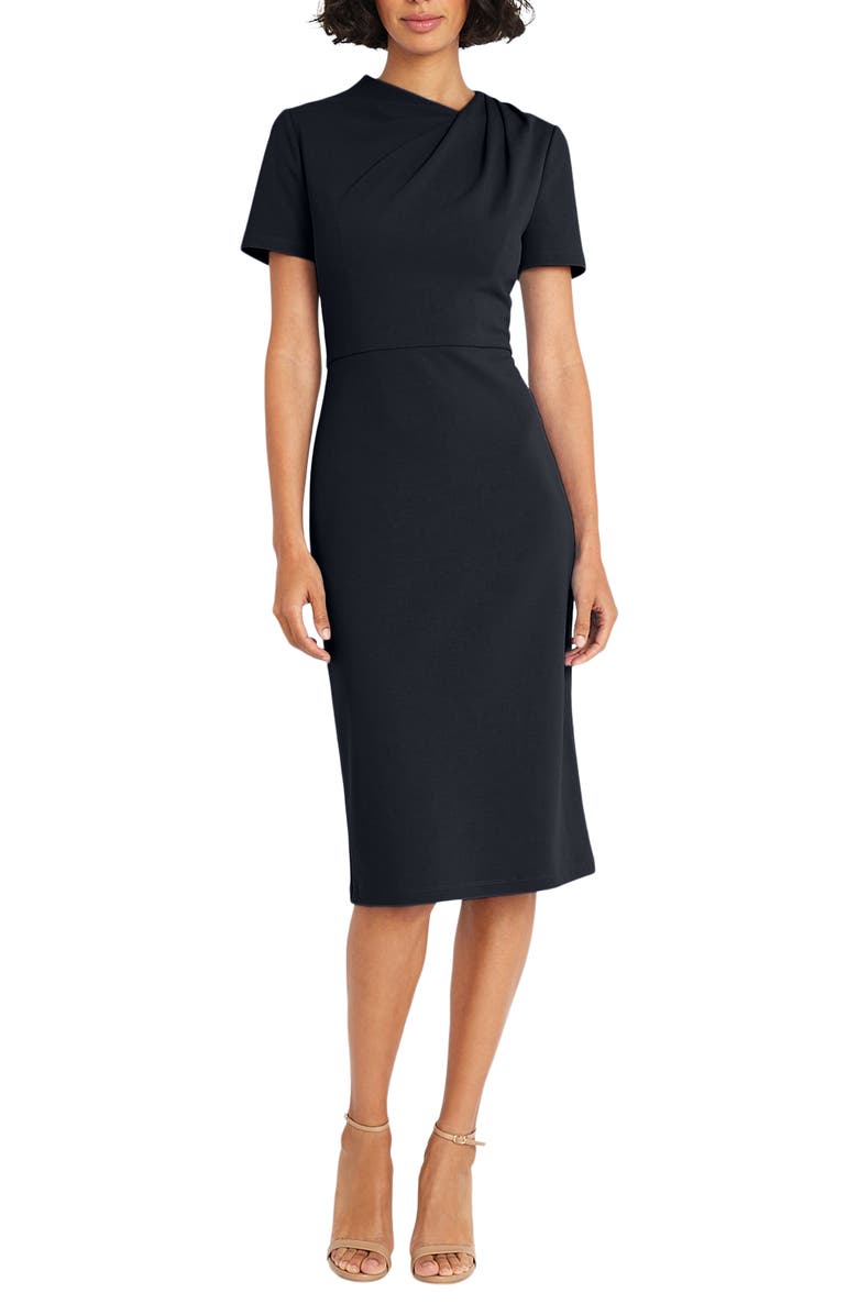 Maggy London Twist Neck Midi Sheath Dress, Main, color, 