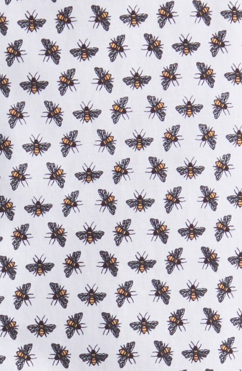 Stone Rose Bee Print Short Sleeve Stretch Button-Up Shirt, Alternate, color, 