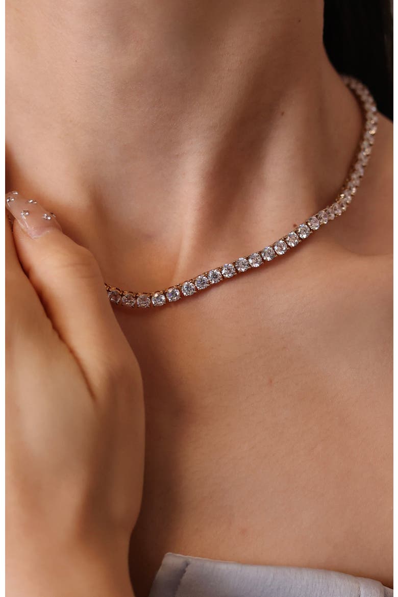 Roman Dusk Tennis Necklace, Alternate, color, Crystal Clear & Gold