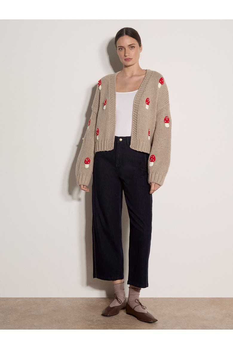 Mushroom Hand Knit Open Cardigan, Alternate, color, Brown
