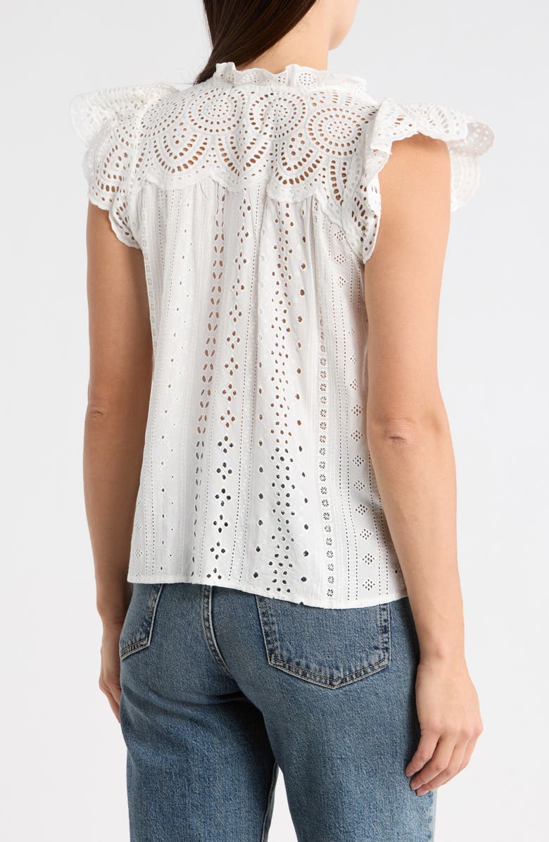 T Tahari Embroidered Eyelet Cap Sleeve Top, Alternate, color, White