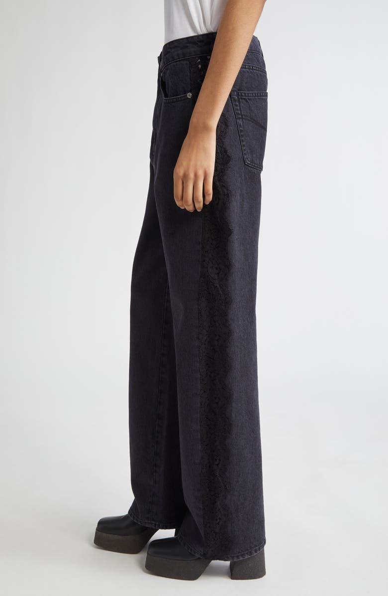 Stella McCartney Lace Trim Straight Leg Jeans, Alternate, color, 1003 - Black/ Black