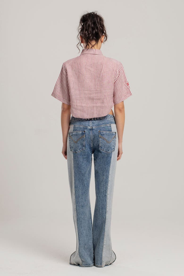 Pure Linen Free Heaven Red Striped Crop Shirt, Alternate, color, grey