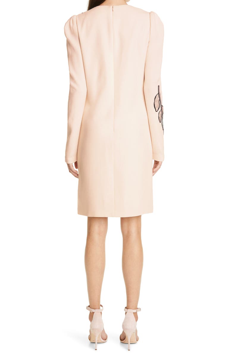 Lela Rose Long Sleeve Floral Embroidered Wool Crepe Tunic Dress, Alternate, color, 