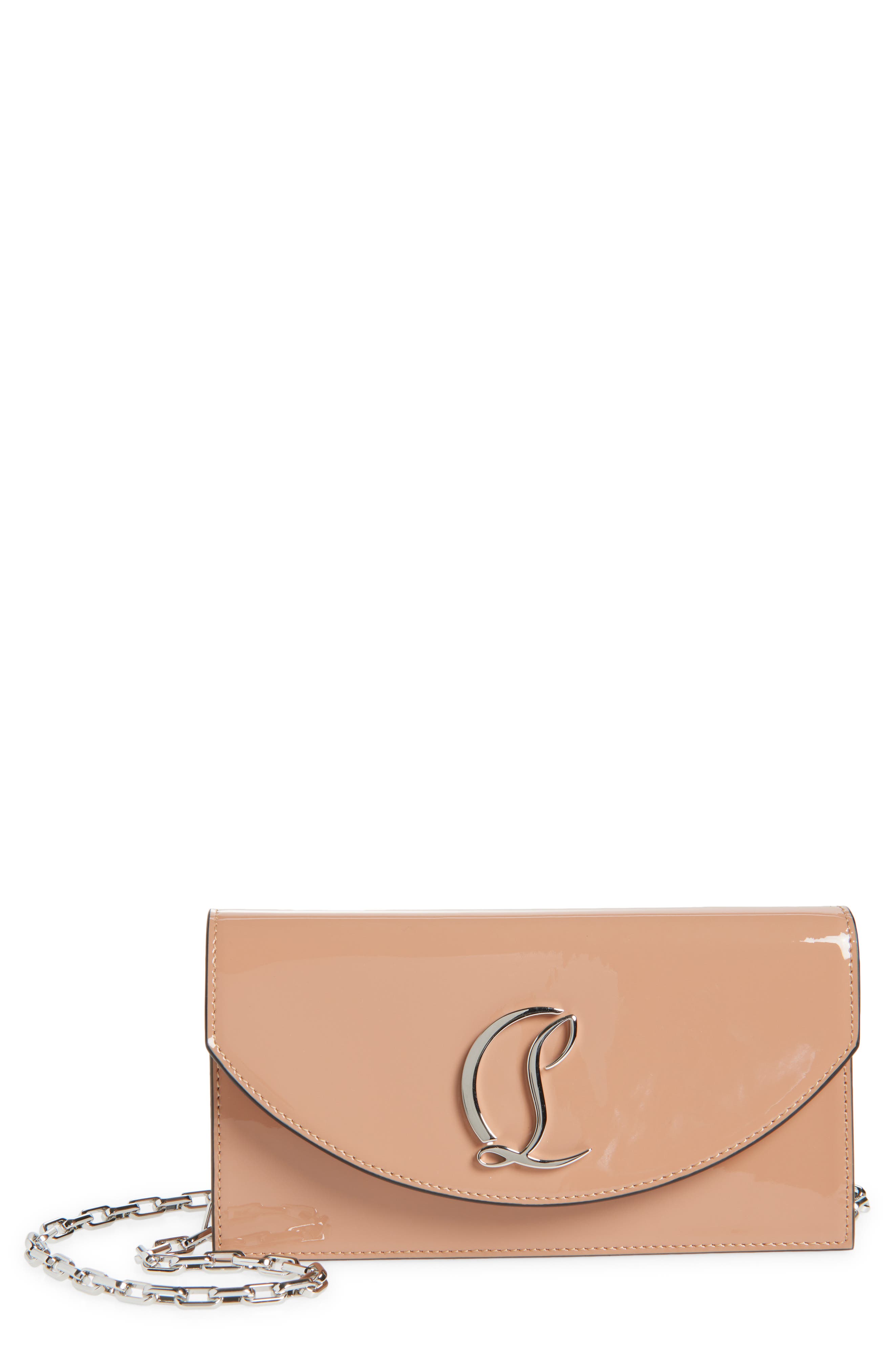 Christian Louboutin Loubi54 Patent Leather Clutch, Main, color, Nude/ Silver