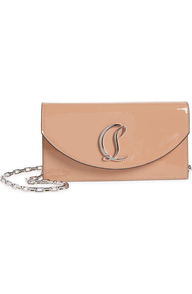 Christian Louboutin Loubi54 Patent Leather Clutch, Main, color, Nude/ Silver