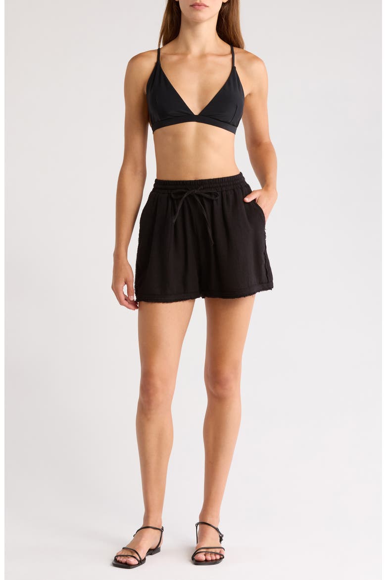 Tie Waist Cover-Up Shorts, Main, color, BLACK