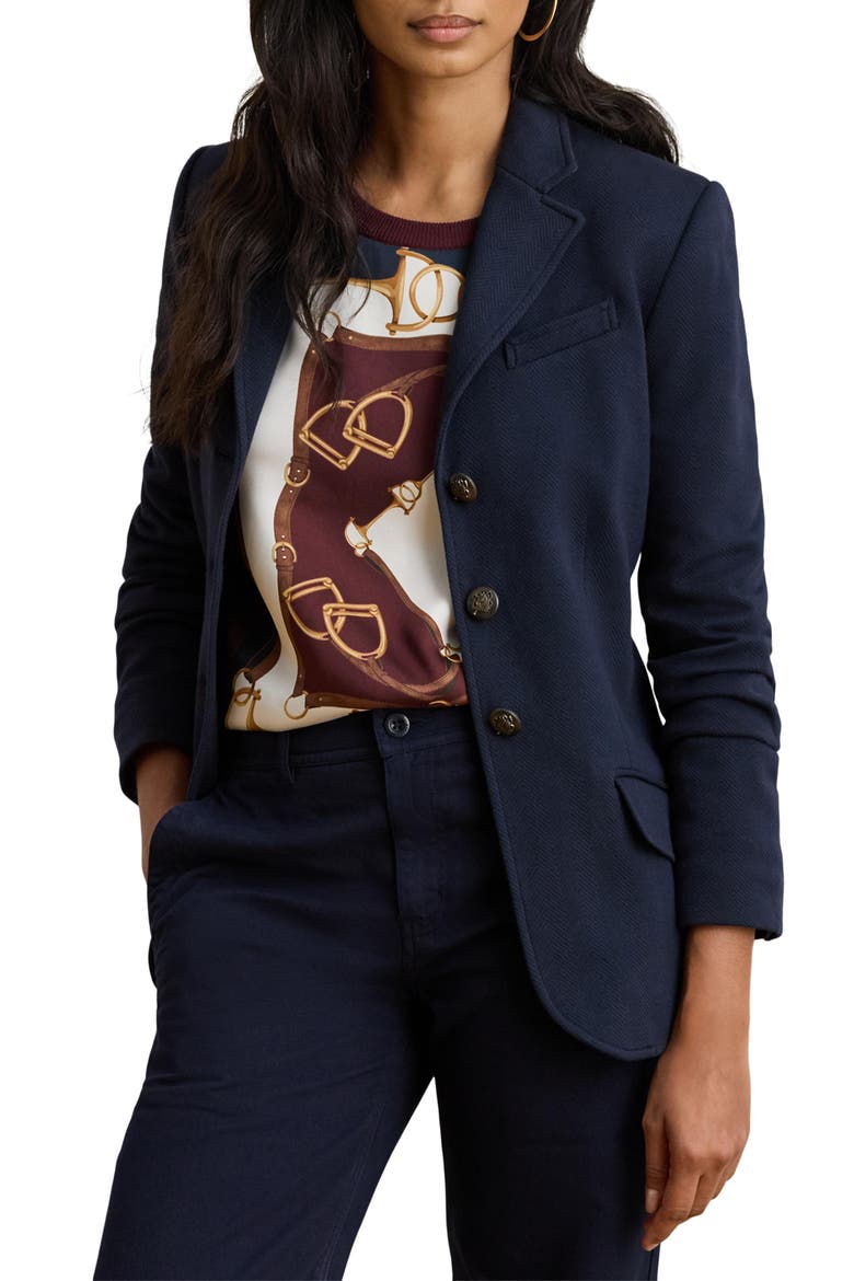 Herringbone Cotton Blend Jacquard Blazer, Main, color, LAUREN NAVY