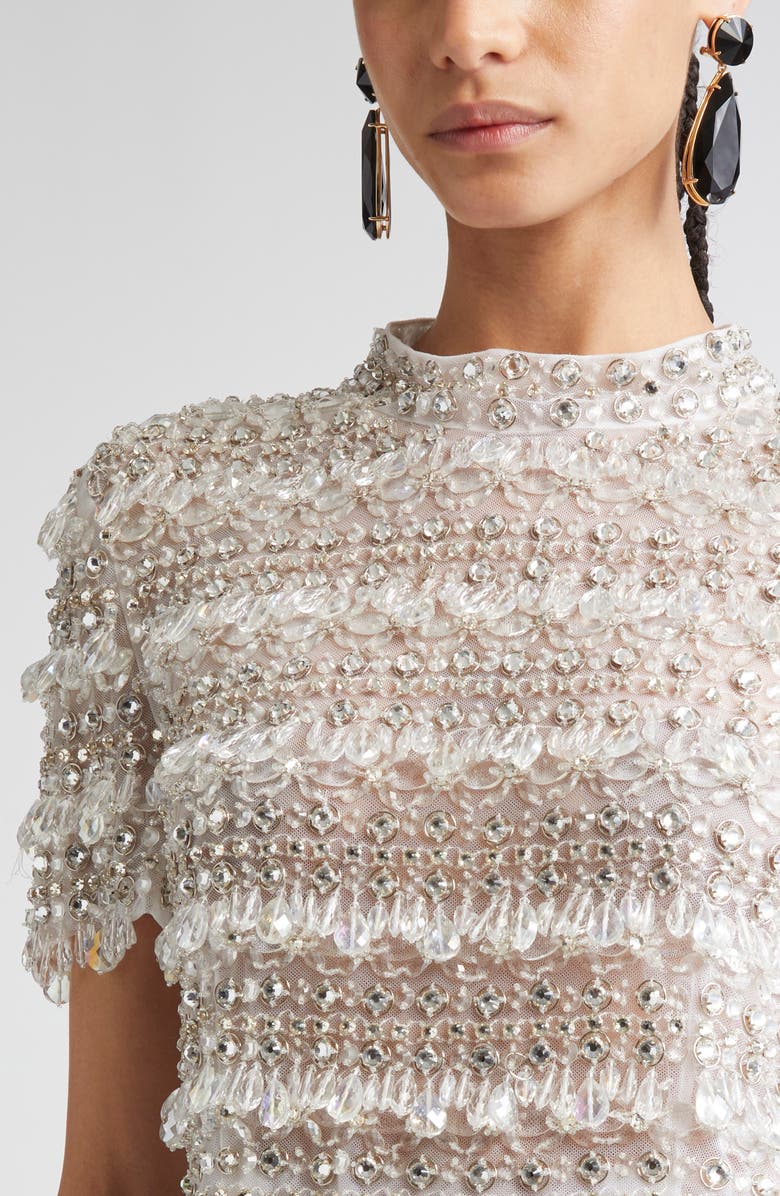 Carolina Herrera Crystal Embellished Mock Neck Crop Top, Alternate, color, 