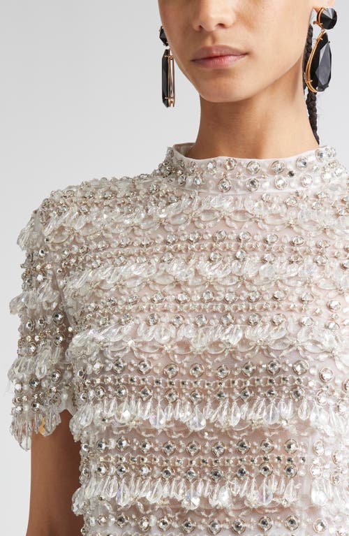 Carolina Herrera Crystal Embellished Mock Neck Crop Top In Multi