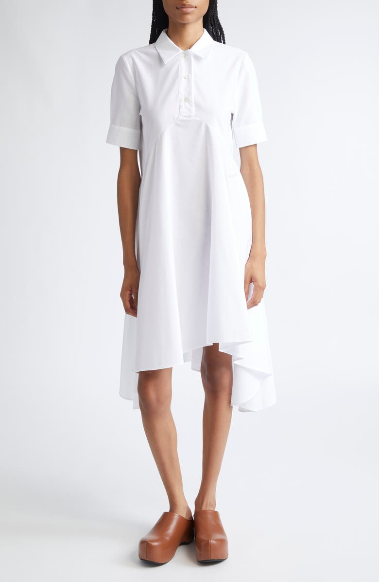 Marni Handerchief Hem A-Line Polo Dress, Main, color, 00W01 Lily White