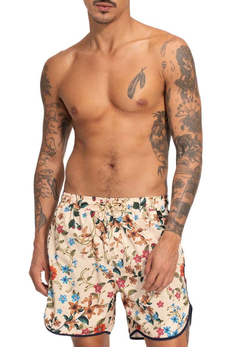 Agua Bendita Liam Swim Trunks, Main, color, Beige Multi