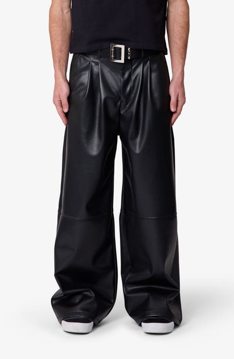 Pleated Faux Leather Pants