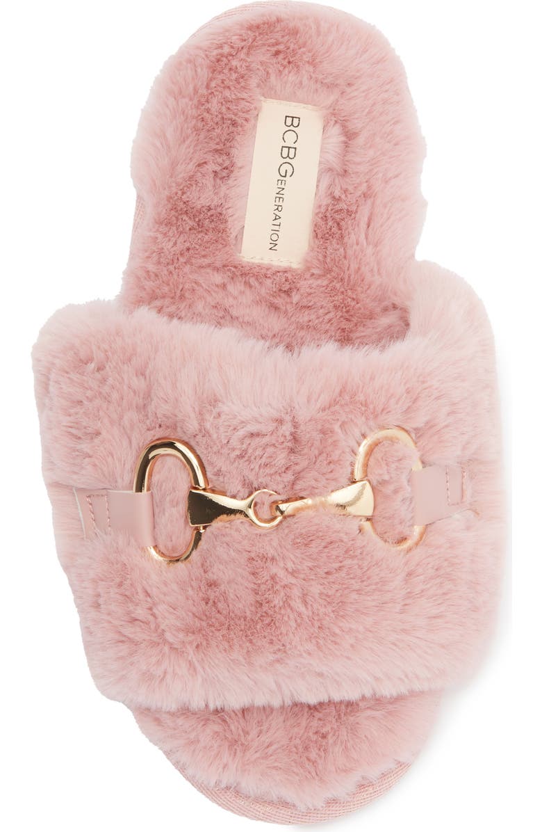 BCBG Plush Horsebit Faux Fur Slipper, Alternate, color, Blush