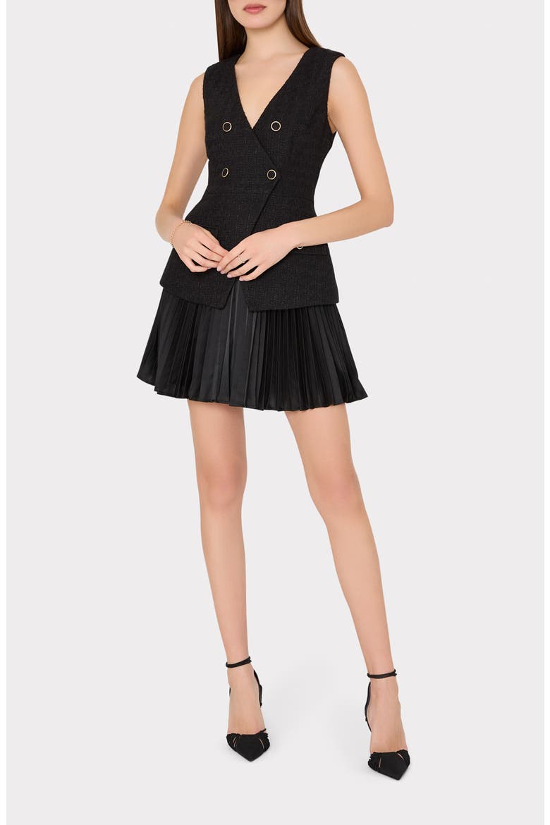 Bouclé Mixed Media Minidress, Main, color, BLACK
