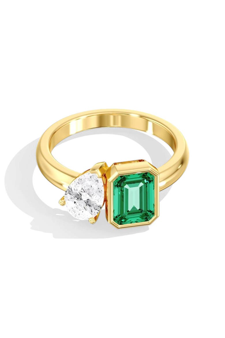 Toi et Moi Green Emerald and Lab Diamond Ring in 14K, Main, color, Yellow Gold